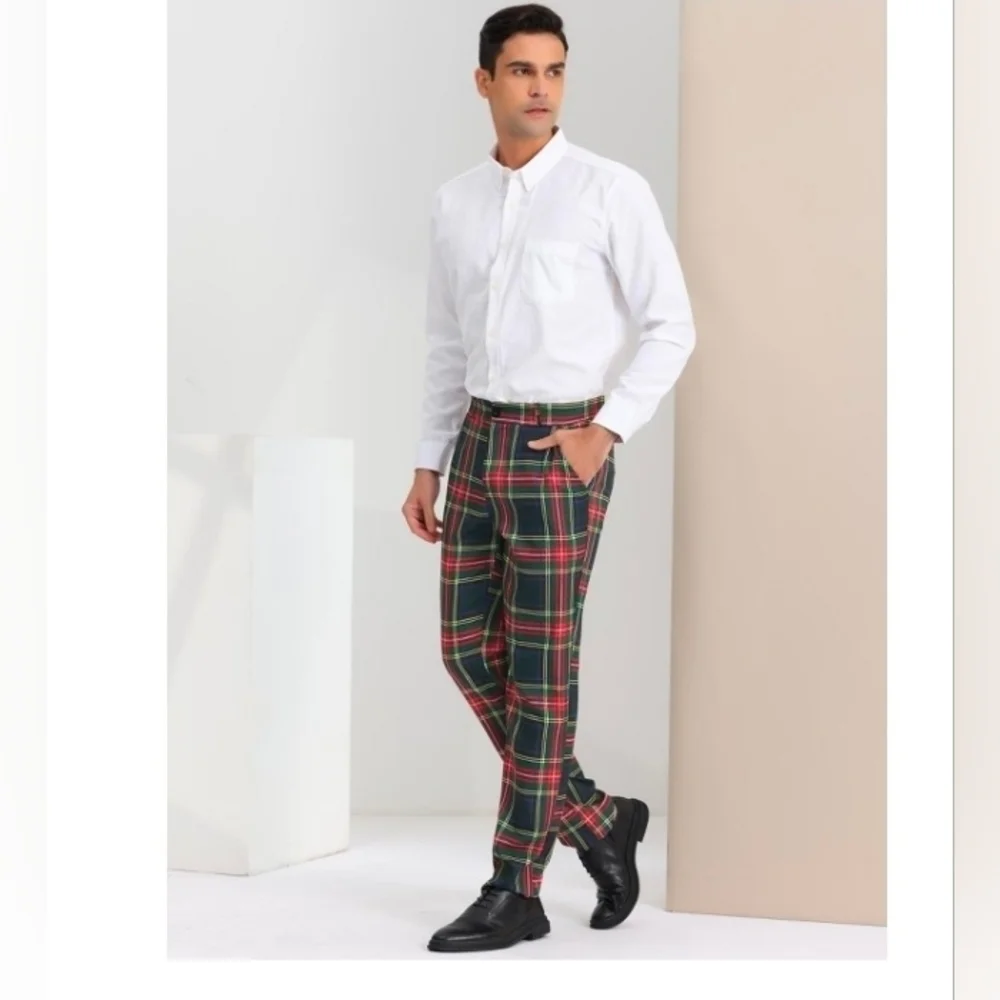 Lars Amadeus Men's Plaid Business Pants Regular Fit Formal Prom Checked Trousers